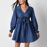 Frye and Co. Womens Long Sleeve Fit + Flare Dress