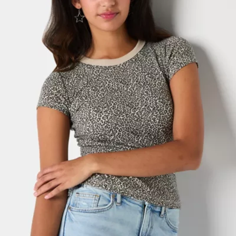 Arizona Womens Crew Neck Short Sleeve Juniors Graphic T-Shirt