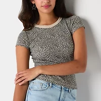 Arizona Womens Crew Neck Short Sleeve Juniors Graphic T-Shirt