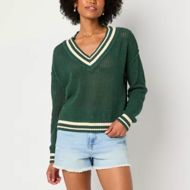 Arizona Juniors Womens V Neck Long Sleeve Pullover Sweater