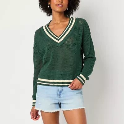 Arizona Juniors Womens V Neck Long Sleeve Pullover Sweater