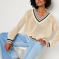 Arizona Juniors Womens V Neck Long Sleeve Pullover Sweater