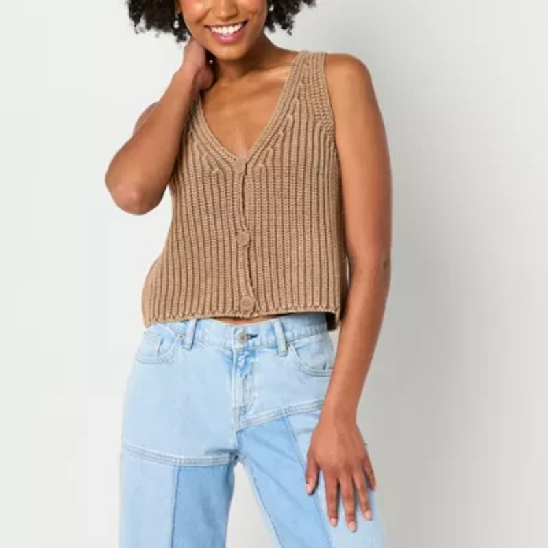 Arizona Womens V Neck Button Juniors Sweater Vest