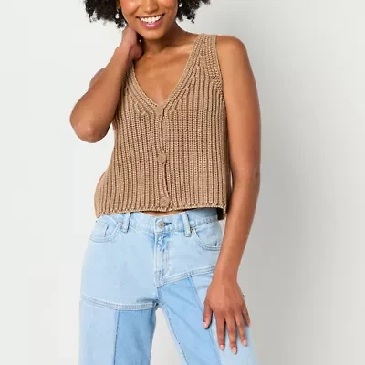 Arizona Womens V Neck Button Juniors Sweater Vest