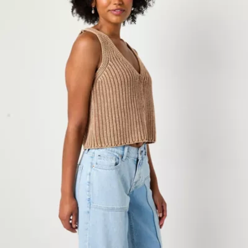 Arizona Womens V Neck Button Juniors Sweater Vest