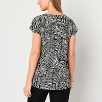 Liz Claiborne Womens Split Crew Neck Short Sleeve Tunic Top