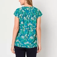 Liz Claiborne Womens Split Crew Neck Short Sleeve Tunic Top