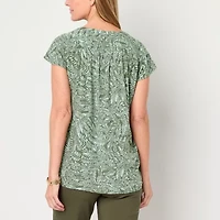 Liz Claiborne Womens Split Crew Neck Short Sleeve Tunic Top