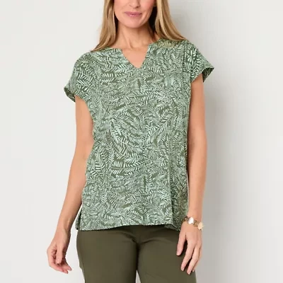 Liz Claiborne Womens Split Crew Neck Short Sleeve Tunic Top
