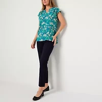 Liz Claiborne Womens Split Crew Neck Short Sleeve Tunic Top