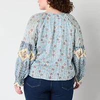 Frye and Co. Womens Split Tie Neck Long Sleeve Plus Blouse