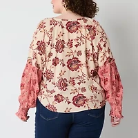 Frye and Co. Womens Split Tie Neck Long Sleeve Plus Blouse