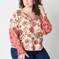 Frye and Co. Womens Split Tie Neck Long Sleeve Plus Blouse