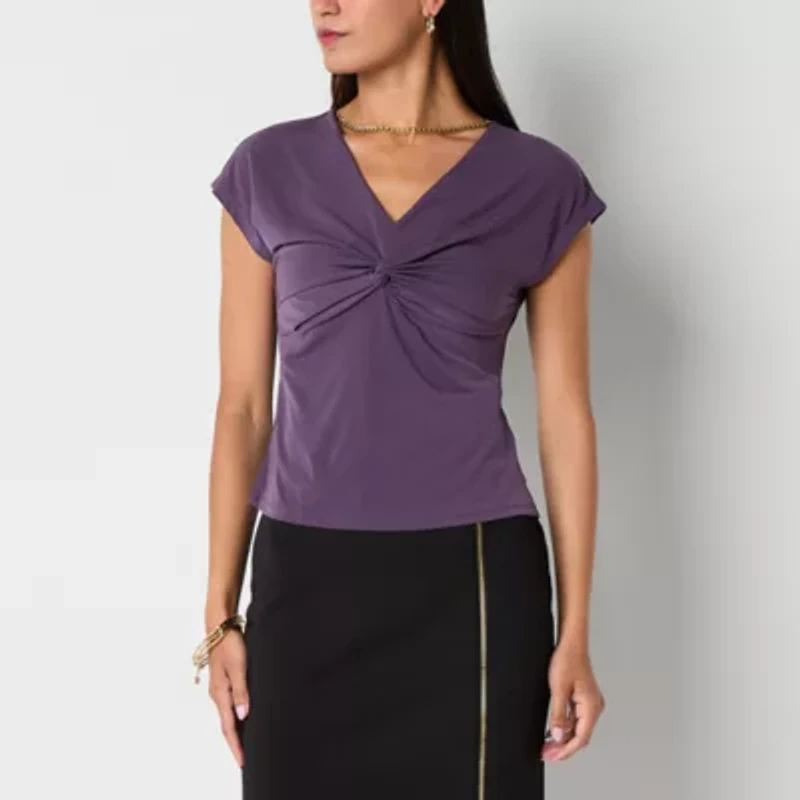 Bold Elements Womens V Neck Short Sleeve Blouse