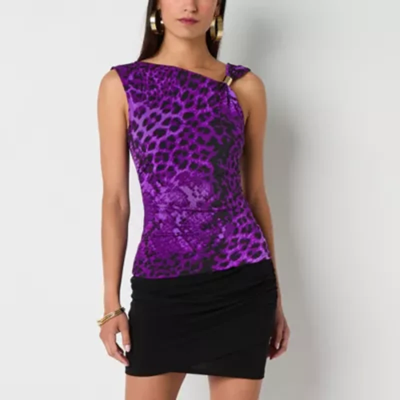 Bold Elements Womens Asymmetrical Neck Sleeveless Blouse
