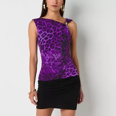 Bold Elements Womens Asymmetrical Neck Sleeveless Blouse