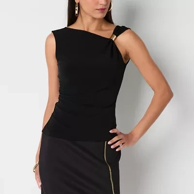 Bold Elements Womens Asymmetrical Neck Sleeveless Blouse