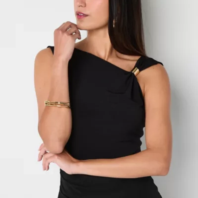 Bold Elements Womens Asymmetrical Neck Sleeveless Blouse
