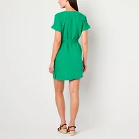 St. John's Bay Womens Belted Short Sleeve Shift Dress