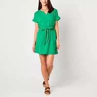 St. John's Bay Womens Belted Short Sleeve Shift Dress