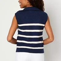 St. John's Bay Womens Cap Sleeve Quarter Zip Pullover Sweater