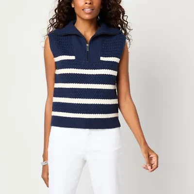 St. John's Bay Womens Cap Sleeve Quarter Zip Pullover Sweater