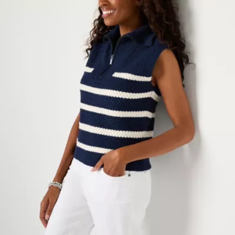 St. John's Bay Womens Cap Sleeve Quarter Zip Pullover Sweater