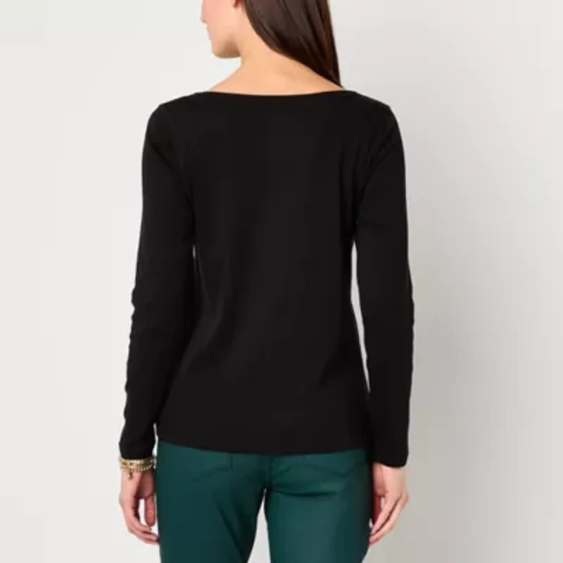 St. John's Bay Womens Easy-on + Easy-off Crew Neck Long Sleeve Adaptive T-Shirt