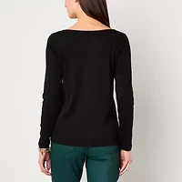 St. John's Bay Womens Easy-on + Easy-off Crew Neck Long Sleeve Adaptive T-Shirt