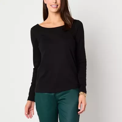 St. John's Bay Womens Easy-on + Easy-off Crew Neck Long Sleeve Adaptive T-Shirt