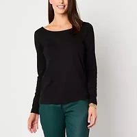 St. John's Bay Womens Easy-on + Easy-off Crew Neck Long Sleeve Adaptive T-Shirt