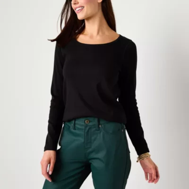 St. John's Bay Womens Easy-on + Easy-off Crew Neck Long Sleeve Adaptive T-Shirt