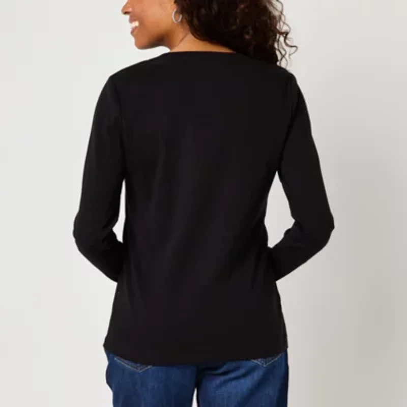 St. John's Bay Womens V Neck Long Sleeve T-Shirt
