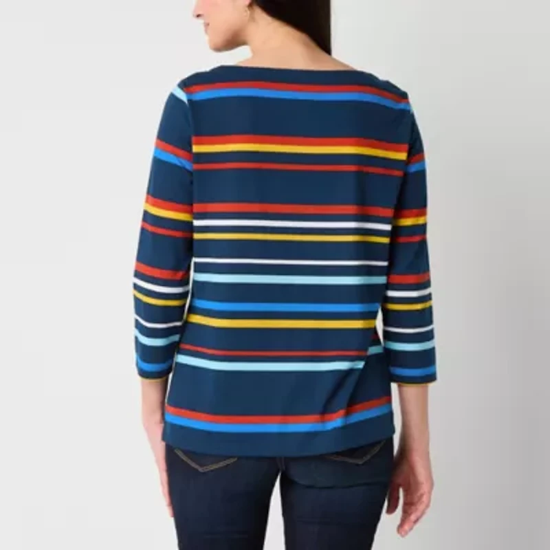 St. John's Bay Womens Boat Neck 3/4 Sleeve T-Shirt