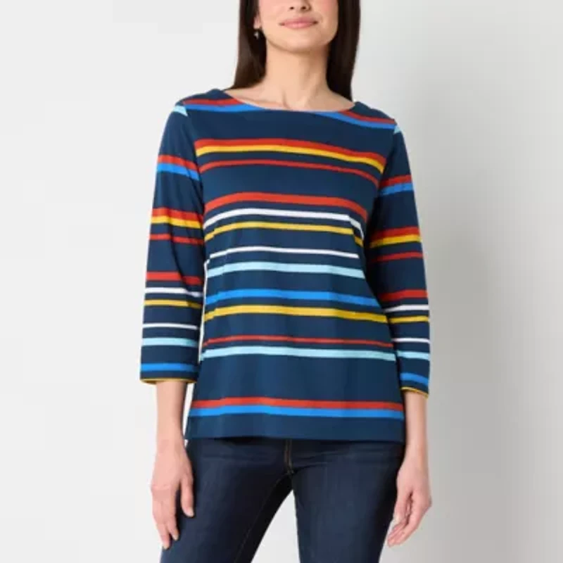 St. John's Bay Womens Boat Neck 3/4 Sleeve T-Shirt