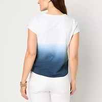 Liz Claiborne Womens Split Crew Neck Short Sleeve Blouse