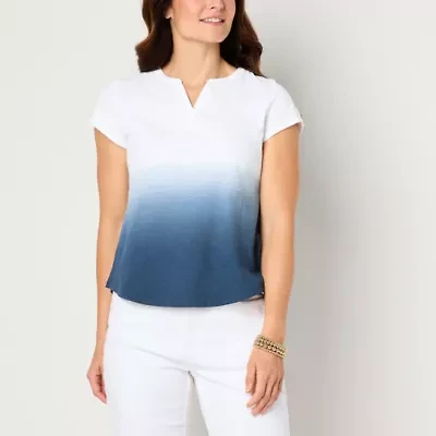 Liz Claiborne Womens Split Crew Neck Short Sleeve Blouse