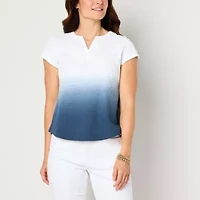 Liz Claiborne Womens Split Crew Neck Short Sleeve Blouse