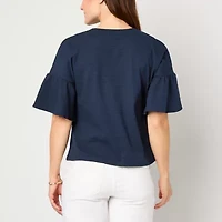 Liz Claiborne Womens Crew Neck Short Sleeve Blouse