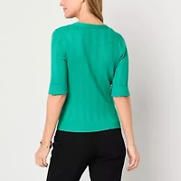 Liz Claiborne Womens V Neck Elbow Sleeve Pullover Sweater