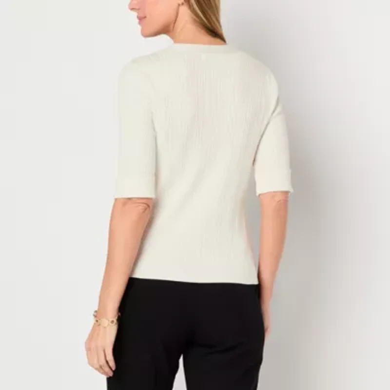 Liz Claiborne Womens V Neck Elbow Sleeve Pullover Sweater