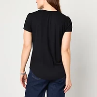 Liz Claiborne Womens Split Crew Neck Short Sleeve Blouse