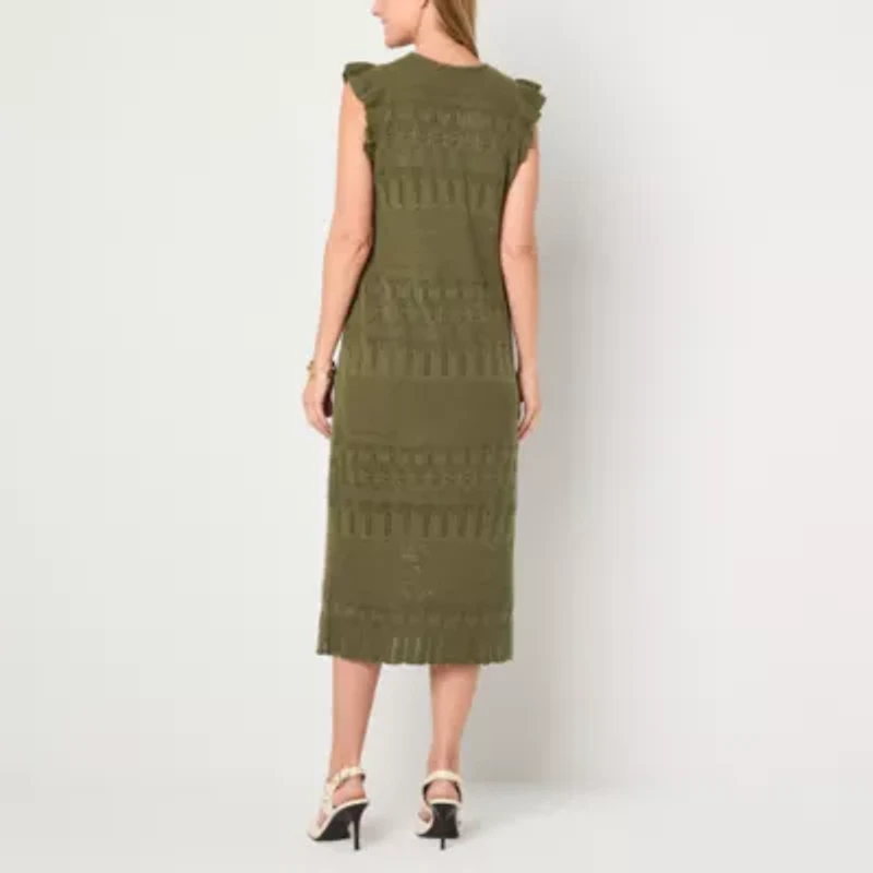 Liz Claiborne Womens Short Sleeve Midi Sweater Dress