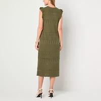 Liz Claiborne Womens Short Sleeve Midi Sweater Dress