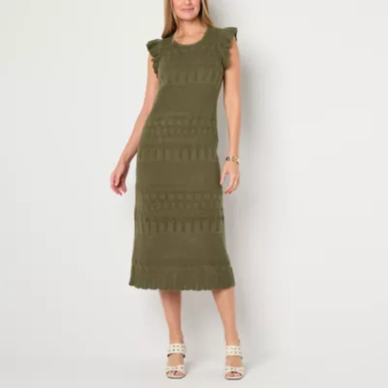 Liz Claiborne Womens Short Sleeve Midi Sweater Dress