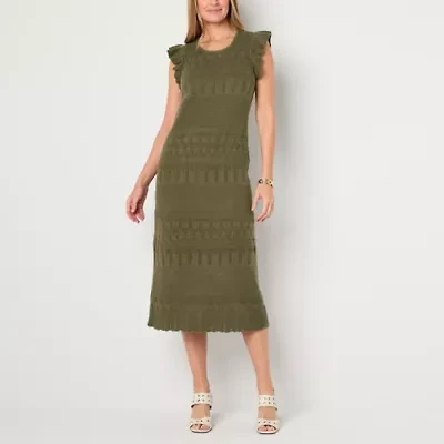 Liz Claiborne Womens Short Sleeve Midi Sweater Dress