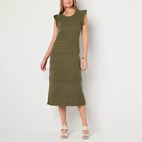 Liz Claiborne Womens Short Sleeve Midi Sweater Dress