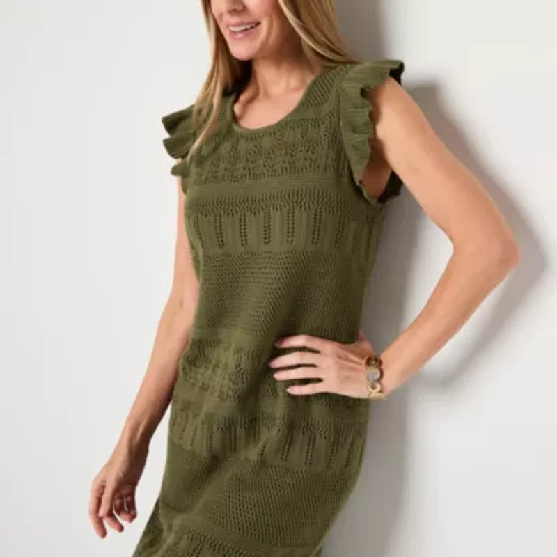 Liz Claiborne Womens Short Sleeve Midi Sweater Dress