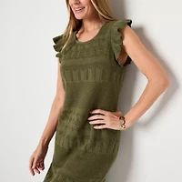 Liz Claiborne Womens Short Sleeve Midi Sweater Dress