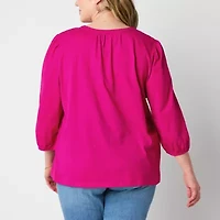 St. John's Bay Womens Split Crew Neck 3/4 Sleeve Plus Blouse